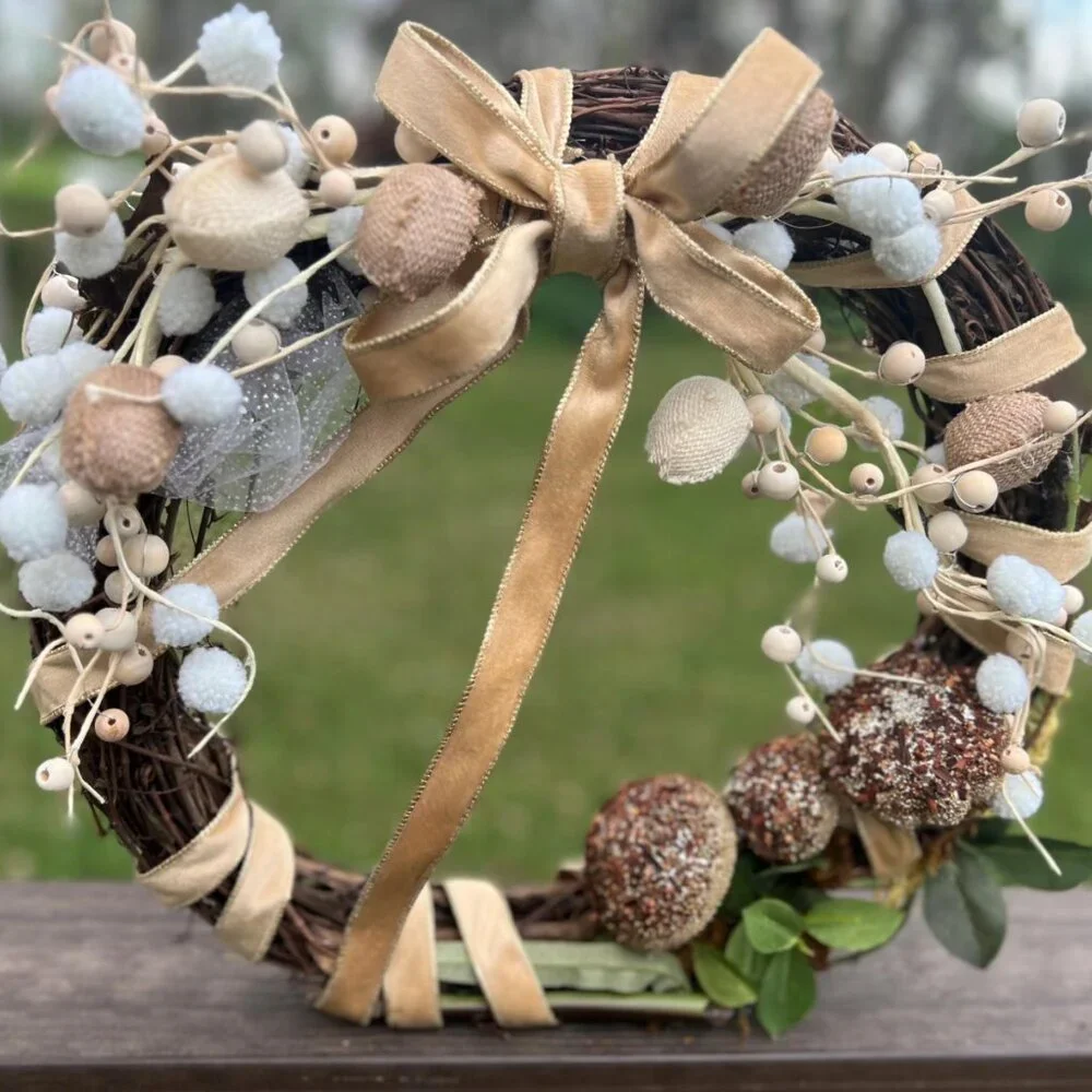 Spring Burlap Eggs Glitter Mushroom Earth Tones Wreath Home Decoration